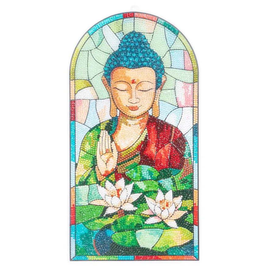Diamond-Painting-Fensterbild, Glaskunst-Optik XL, Buddha 1, 18cm x 35,7cm, 500µ