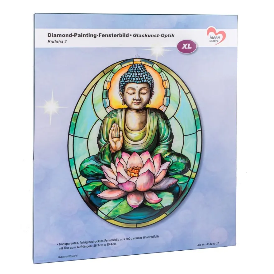 Diamond-Painting-Fensterbild, Glaskunst-Optik XL, Buddha 2, 26,3cm x 35,4cm, 500µ