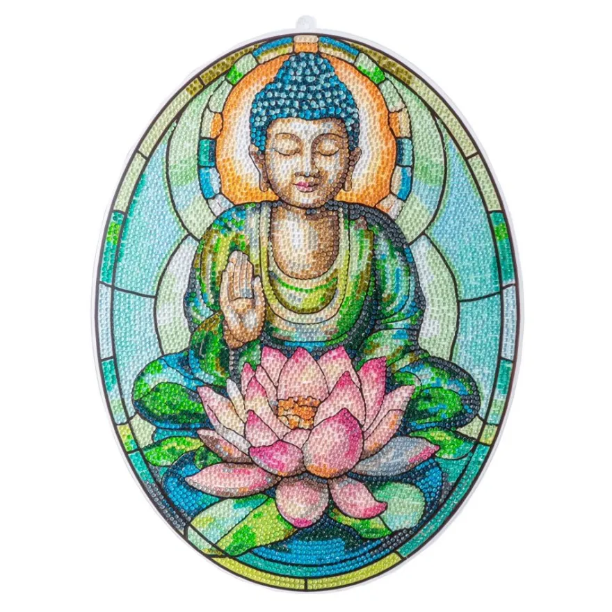 Diamond-Painting-Fensterbild, Glaskunst-Optik XL, Buddha 2, 26,3cm x 35,4cm, 500µ