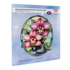 Diamond-Painting-Fensterbild, Glaskunst-Optik XL, Pinke Ochideen, 26,3cm x 35,5cm, 500µ