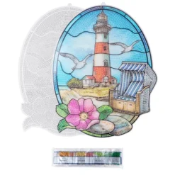 Diamond-Painting-Fensterbild, Glaskunst-Optik XL, Leuchtturm, 27,4cm x 35,4cm, 500µ