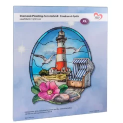 Diamond-Painting-Fensterbild, Glaskunst-Optik XL, Leuchtturm, 27,4cm x 35,4cm, 500µ