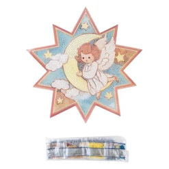 Diamond-Painting-Fensterbild, Stern, Engel im Mond, 25cm x 25,1cm, 500g/m², doppelseitig