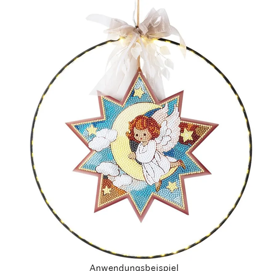 Diamond-Painting-Fensterbild, Stern, Engel im Mond, 25cm x 25,1cm, 500g/m², doppelseitig