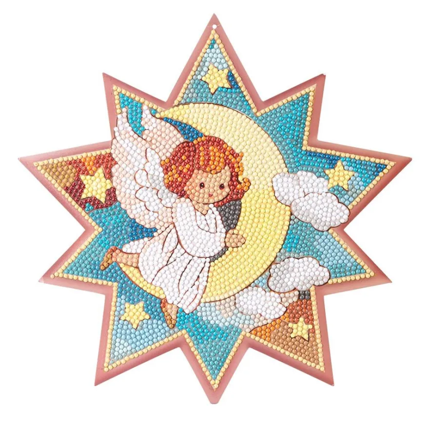 Diamond-Painting-Fensterbild, Stern, Engel im Mond, 25cm x 25,1cm, 500g/m², doppelseitig