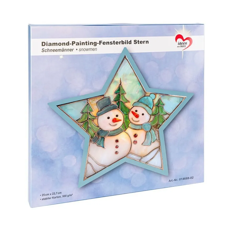 Diamond-Painting-Fensterbild, Stern, Schneemänner, 25cm x 23,7cm, 500g/m², doppelseitig
