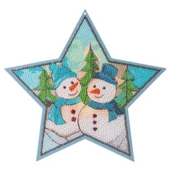 Diamond-Painting-Fensterbild, Stern, Schneemänner, 25cm x 23,7cm, 500g/m², doppelseitig