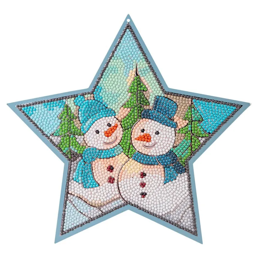Diamond-Painting-Fensterbild, Stern, Schneemänner, 25cm x 23,7cm, 500g/m², doppelseitig