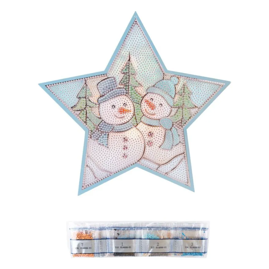 Diamond-Painting-Fensterbild, Stern, Schneemänner, 25cm x 23,7cm, 500g/m², doppelseitig