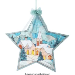 Diamond-Painting-Fensterbild, Stern, Winterdorf, 25cm x 23,7cm, 500g/m², doppelseitig