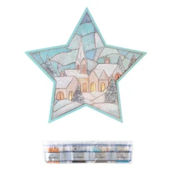 Diamond-Painting-Fensterbild, Stern, Winterdorf, 25cm x 23,7cm, 500g/m², doppelseitig