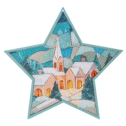 Diamond-Painting-Fensterbild, Stern, Winterdorf, 25cm x 23,7cm, 500g/m², doppelseitig