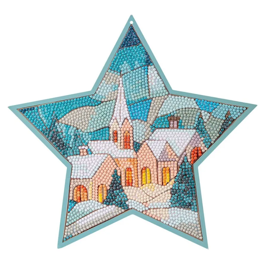 Diamond-Painting-Fensterbild, Stern, Winterdorf, 25cm x 23,7cm, 500g/m², doppelseitig