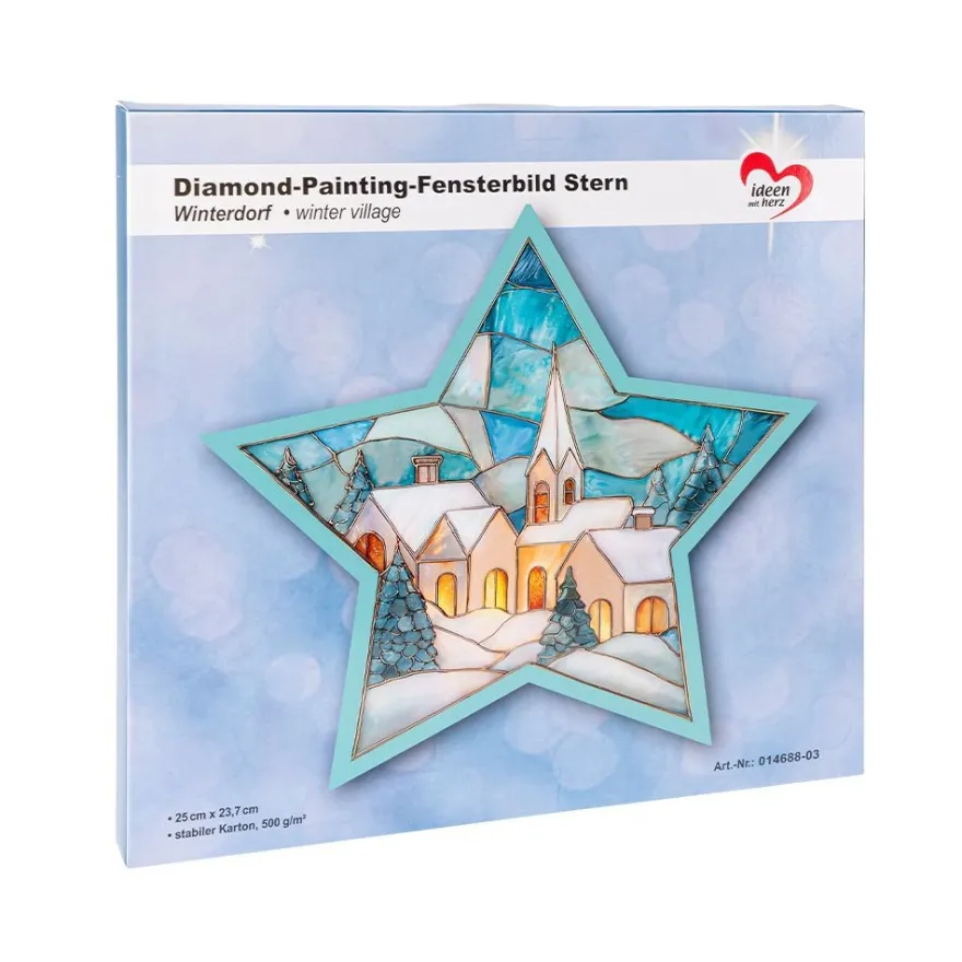 Diamond-Painting-Fensterbild, Stern, Winterdorf, 25cm x 23,7cm, 500g/m², doppelseitig