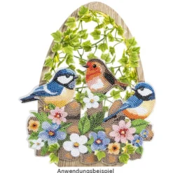 Diamond-Painting-Fensterbild aus Acryl, Vögel auf Zaun, 25,4cm x 19,7cm, 1,7mm stark, inkl. Kette