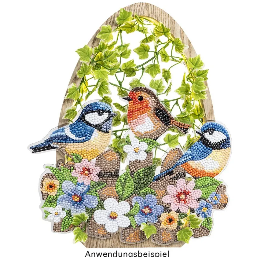 Diamond-Painting-Fensterbild aus Acryl, Vögel auf Zaun, 25,4cm x 19,7cm, 1,7mm stark, inkl. Kette