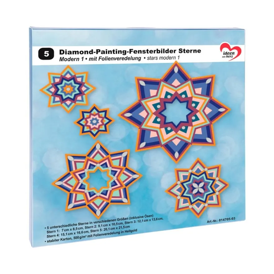 Diamond-Painting-Fensterbilder Sterne, Modern 1, versch. Größen, doppelseitig, 5 Stück