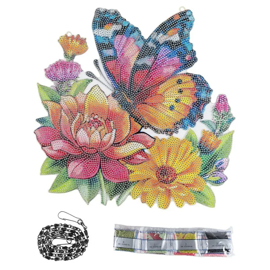 Diamond-Painting-Fensterbild, Acryl, XL, Schmetterling, 30,5cm x 33,2cm, 1,7mm stark, mit Kette