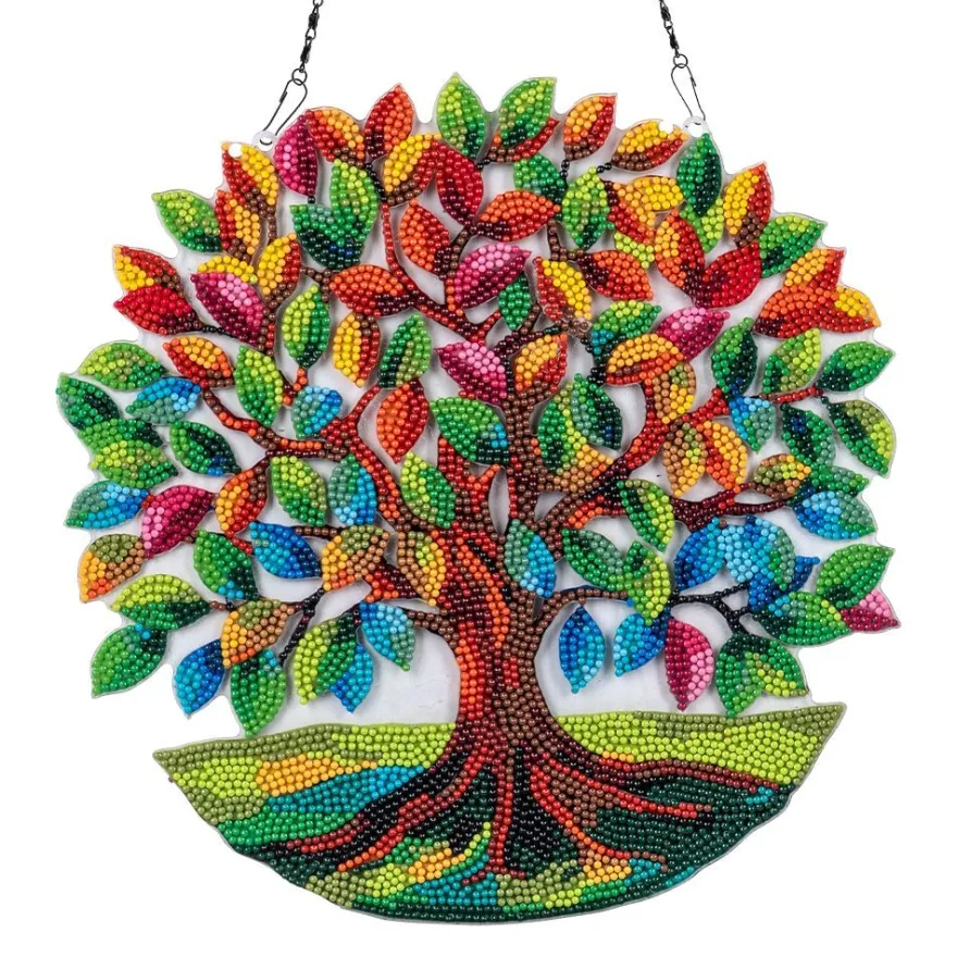 Diamond-Painting-Fensterbild, Acryl, XL, Baum des Lebens, 30,3cm x 30,5cm, 1,7mm stark, mit Kette