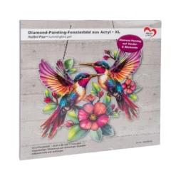 Diamond-Painting-Fensterbild, Acryl, XL, Kolibri-Paar, 33cm x 29,1cm, 1,7mm stark, mit Kette