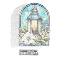 Diamond-Painting-Fensterbild, Glaskunst-Optik XL, Winter-Laterne, 26,5cm x 35,5cm, 500µ