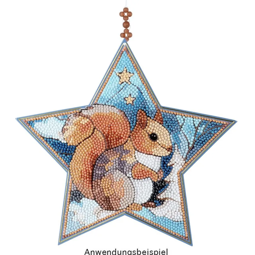 Diamond-Painting-Fensterbild, Stern, Eichhörnchen, 25cm x 23,7cm, 500g/m², doppelseitig