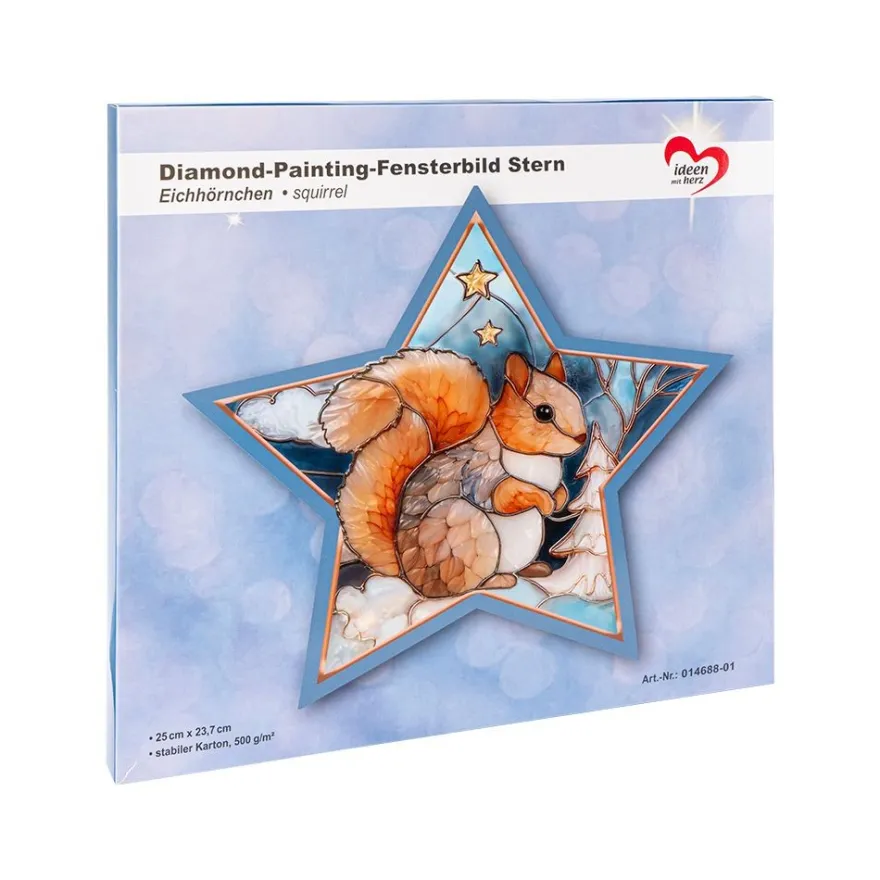 Diamond-Painting-Fensterbild, Stern, Eichhörnchen, 25cm x 23,7cm, 500g/m², doppelseitig