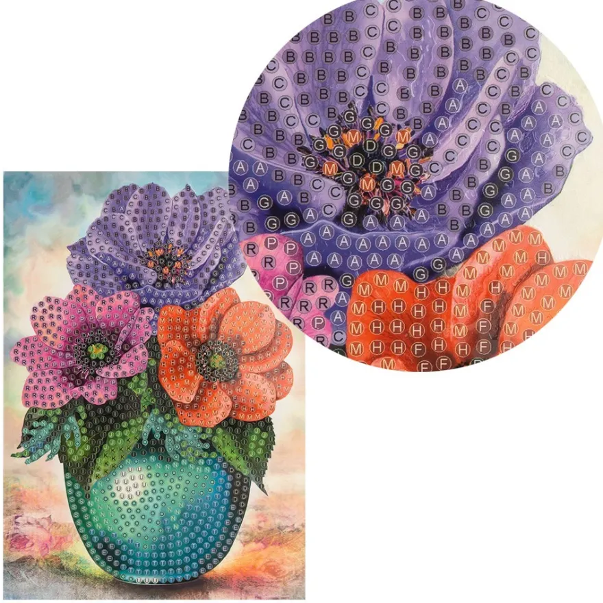 Diamond-Painting-Grußkarte, Anemonen in Vase, 11,5cm x 16,5cm, inkl. Zubehör