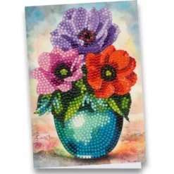 Diamond-Painting-Grußkarte, Anemonen in Vase, 11,5cm x 16,5cm, inkl. Zubehör