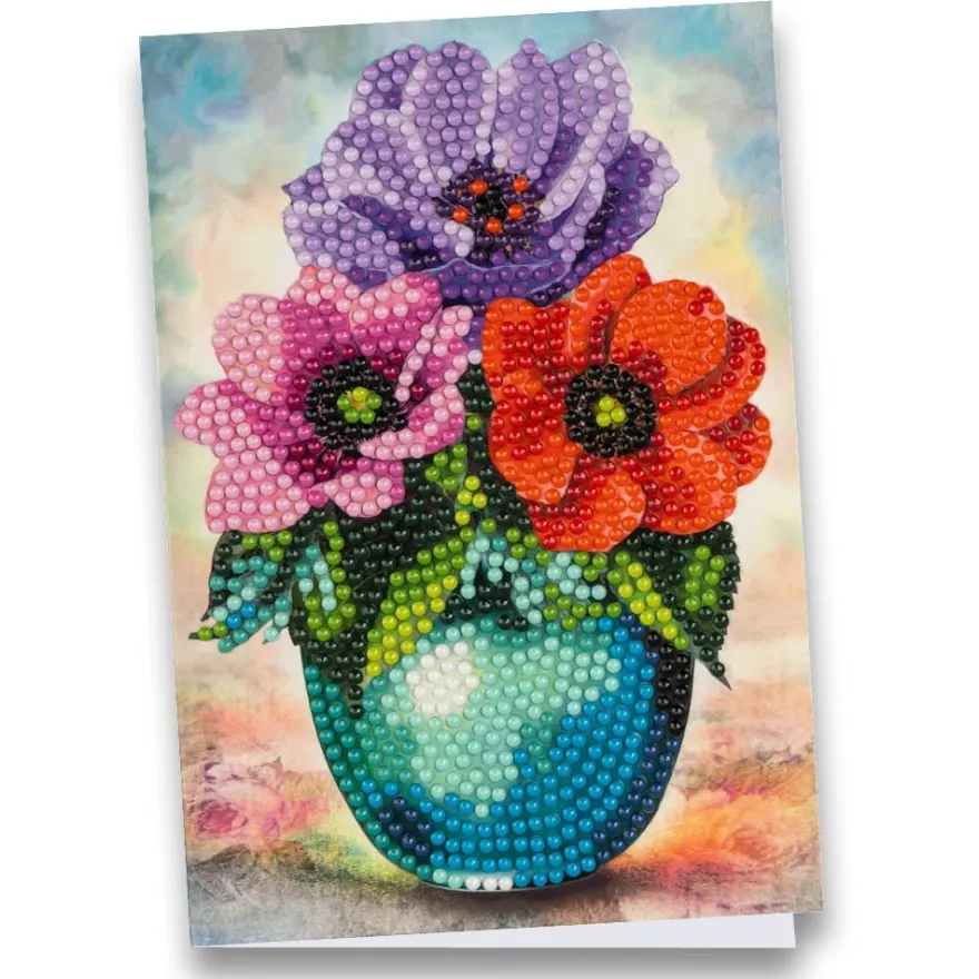 Diamond-Painting-Grußkarte, Anemonen in Vase, 11,5cm x 16,5cm, inkl. Zubehör