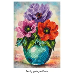 Diamond-Painting-Grußkarte, Anemonen in Vase, 11,5cm x 16,5cm, inkl. Zubehör