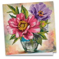 Diamond-Painting-Grußkarte, Anemonen in Vase, 16cm x 16cm, inkl. Zubehör