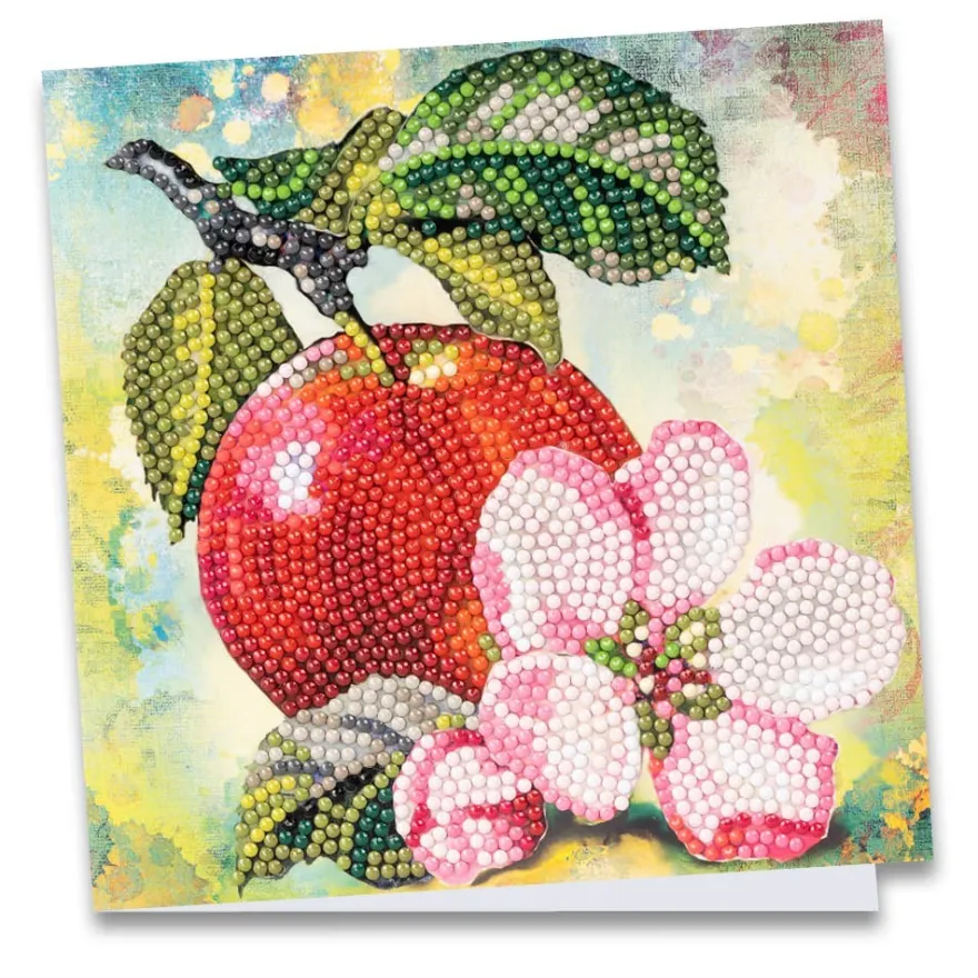 Diamond-Painting-Grußkarte, Apfel mit Blüte, 16cm x 16cm, inkl. Zubehör