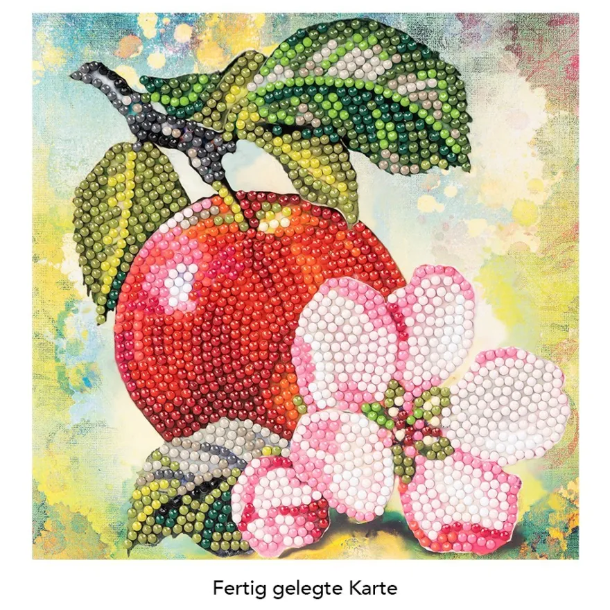 Diamond-Painting-Grußkarte, Apfel mit Blüte, 16cm x 16cm, inkl. Zubehör