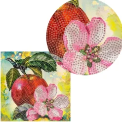 Diamond-Painting-Grußkarte, Apfel mit Blüte, 16cm x 16cm, inkl. Zubehör