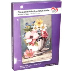 Diamond-Painting-Grußkarte, Blumen in Tasse, 11,5cm x 16,5cm, inkl. Zubehör