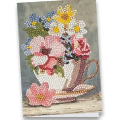 Diamond-Painting-Grußkarte, Blumen in Tasse, 11,5cm x 16,5cm, inkl. Zubehör