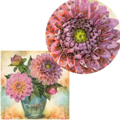 Diamond-Painting-Grußkarte, Dahlien in Vase, 16cm x 16cm, inkl. Zubehör