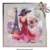 Diamond-Painting-Grußkarte, Damenmotiv mit Eiffelturm, 16cm x 16cm, inkl. Zubehör