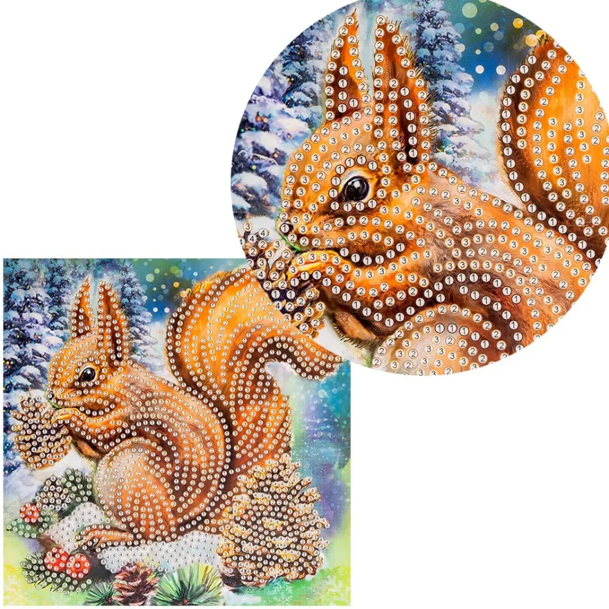 Diamond-Painting-Grußkarte, Eichhörnchen, 16cm x 16cm, inkl. Zubehör