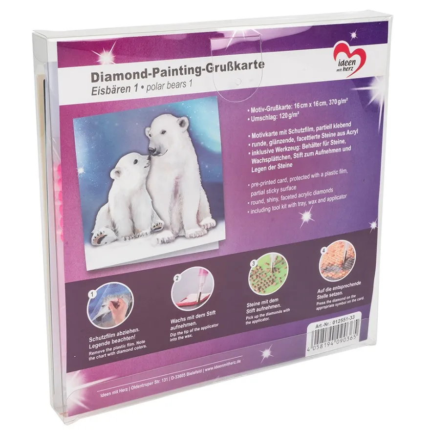 Diamond-Painting-Grußkarte, Eisbären 1, 16cm x 16cm, inkl. Zubehör