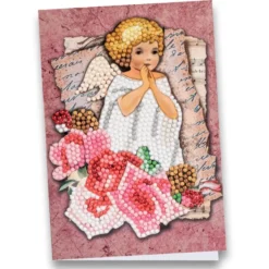 Diamond-Painting-Grußkarte, Engel mit Rosen, 11,5cm x 16,5cm, inkl. Zubehör