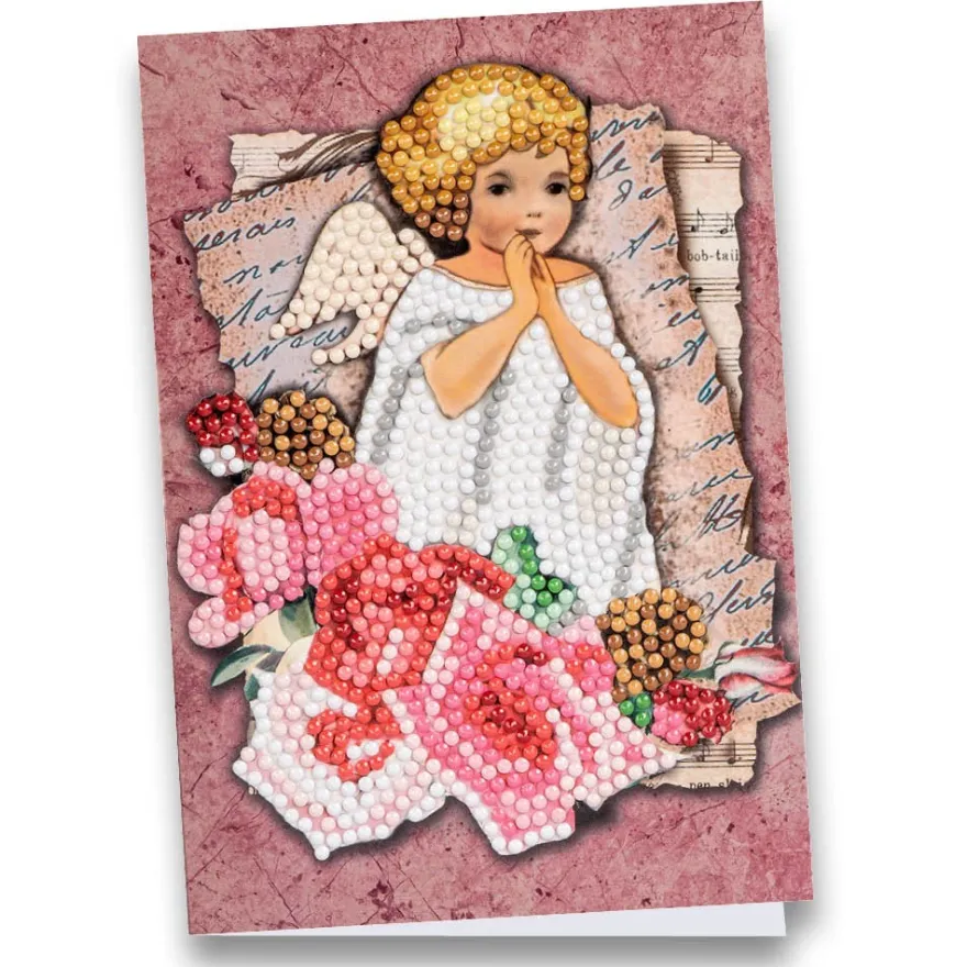 Diamond-Painting-Grußkarte, Engel mit Rosen, 11,5cm x 16,5cm, inkl. Zubehör
