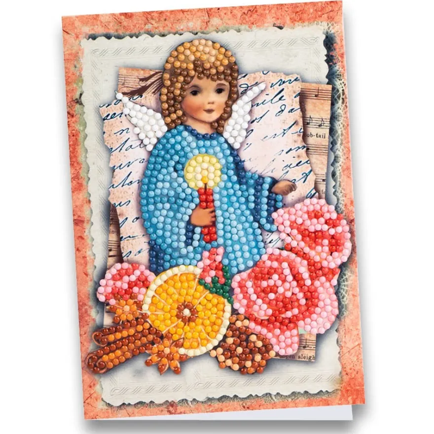 Diamond-Painting-Grußkarte, Engel mit Kerze und Rosen, 11,5cm x 16,5cm, inkl. Zubehör