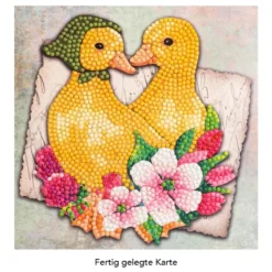 Diamond-Painting-Grußkarte, Entenküken mit roséfarbene Blüten, 16cm x 16cm, inkl. Zubehör