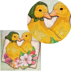 Diamond-Painting-Grußkarte, Entenküken mit roséfarbene Blüten, 16cm x 16cm, inkl. Zubehör
