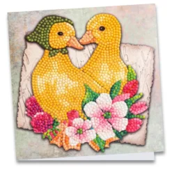 Diamond-Painting-Grußkarte, Entenküken mit roséfarbene Blüten, 16cm x 16cm, inkl. Zubehör