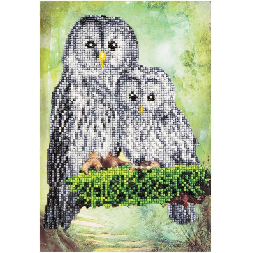 Diamond-Painting-Grußkarte, Eulenmutter mit Kind, DIN A4, inkl. Zubehör