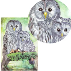 Diamond-Painting-Grußkarte, Eulenmutter mit Kind, DIN A4, inkl. Zubehör