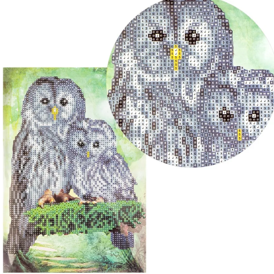 Diamond-Painting-Grußkarte, Eulenmutter mit Kind, DIN A4, inkl. Zubehör